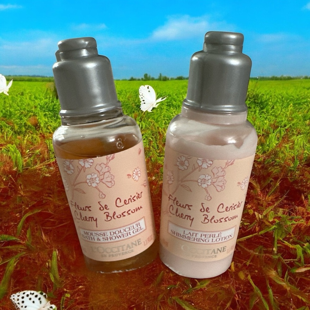 L’Occitane Duo Cherry Blossom Shimmering Lotion & Shower Gel 1.1oz each New